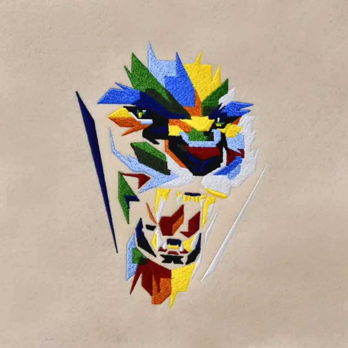 Abstraktes brüllendes Raubkatzengesicht Stick – Bild 3