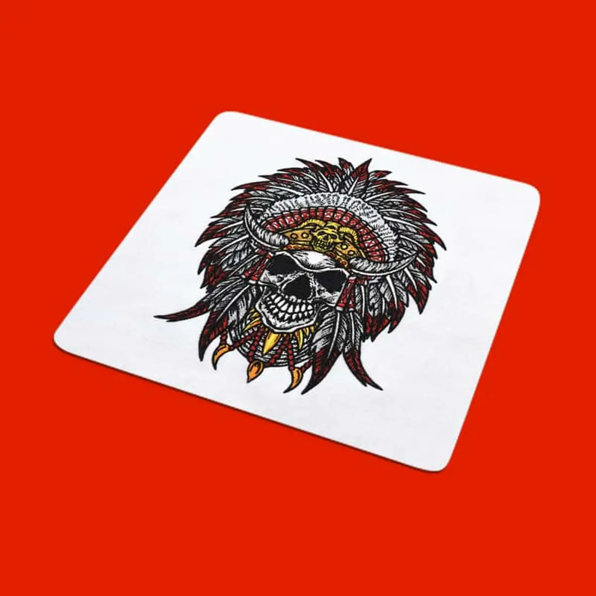 Schädel Hörner Federschmuck Frontansicht Stick – Bild 2