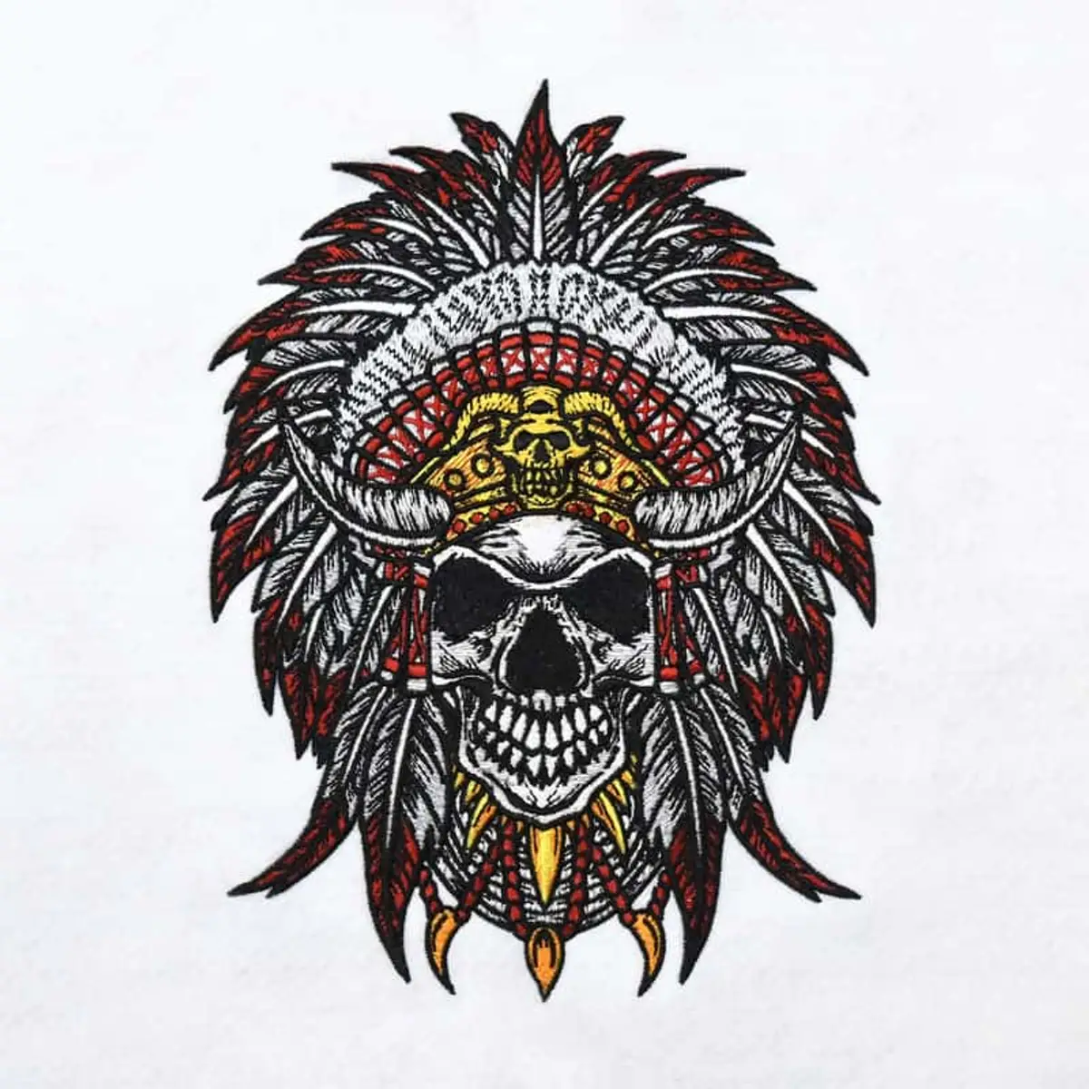 Schädel Hörner Federschmuck Frontansicht Stick – Bild 3