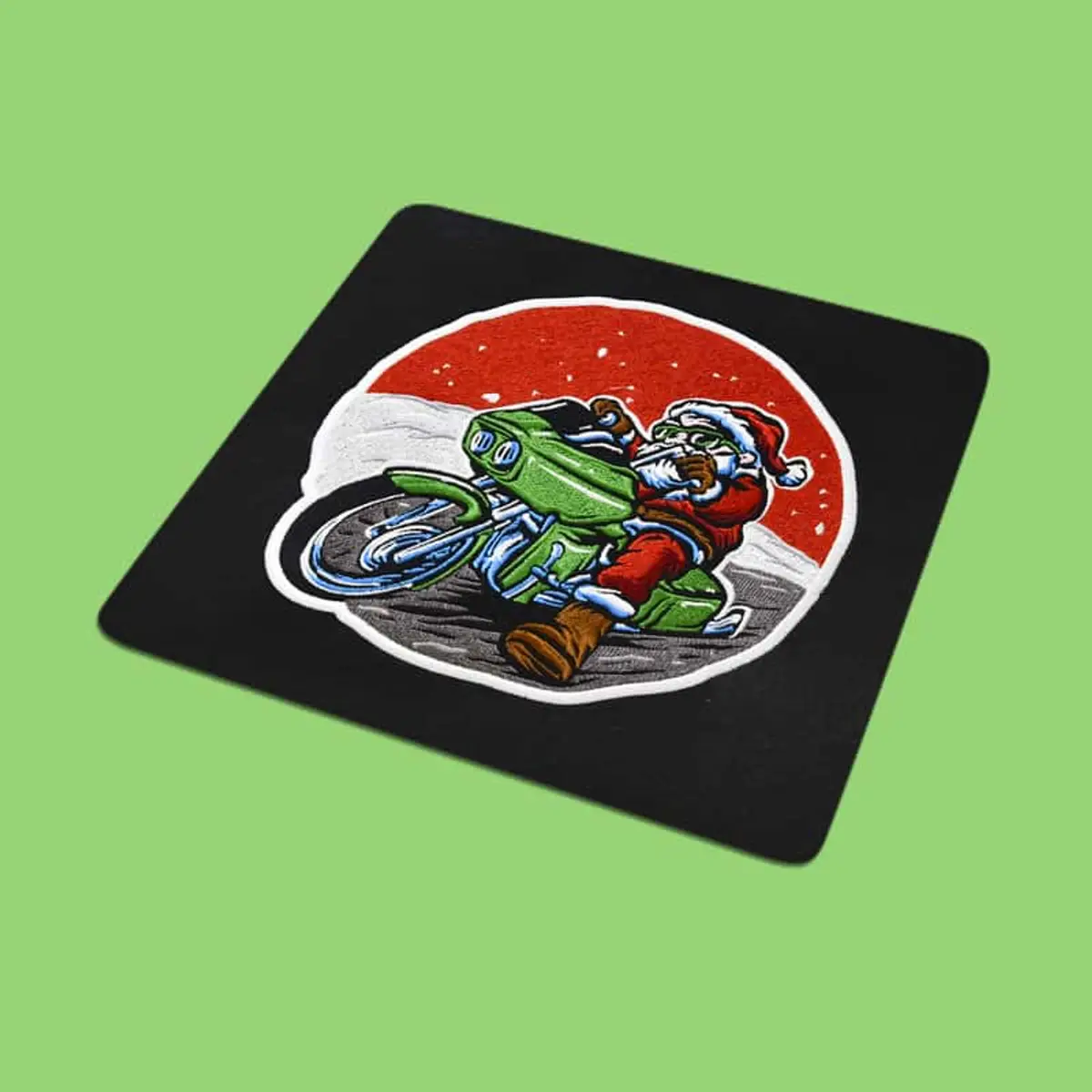 Weihnachtsmann auf grünem Motorrad Stick – Bild 2