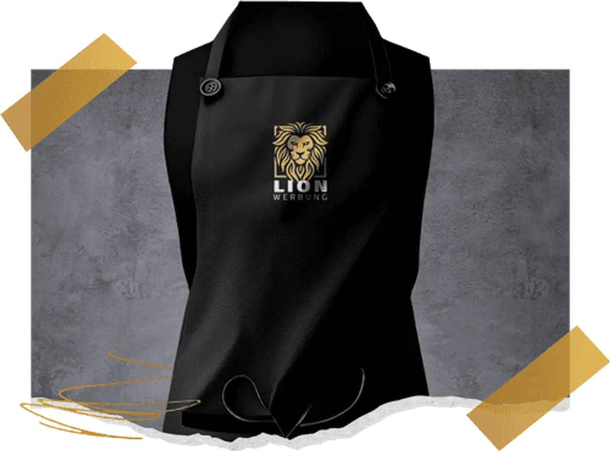 Schürzen bedruckt mit Wunschmotiv von Lion Werbe GmbH – ideal für Gastronomie, Events und als Geschenk.
