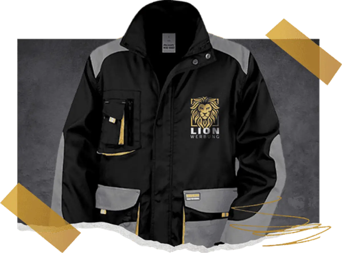 Arbeitskleidung mit professionellem Druck von Lion Werbe GmbH – robust, individuell und werbewirksam.