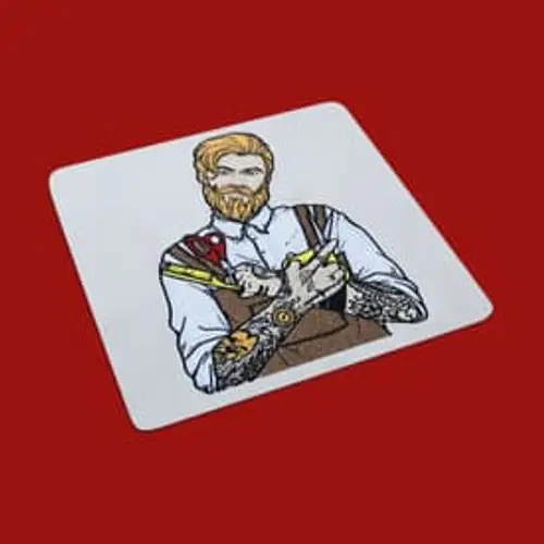 Stilvolles Stickmotiv: Barber in Frontalansicht. Perfekt für Barber Shops, kreative Deko und Modesymbole.