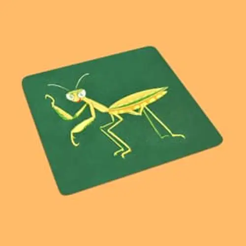 Auffälliges Stickmotiv: Gelbe Gottesanbeterin. Perfekt für Naturprojekte, Insektenfans und kreative Designs.