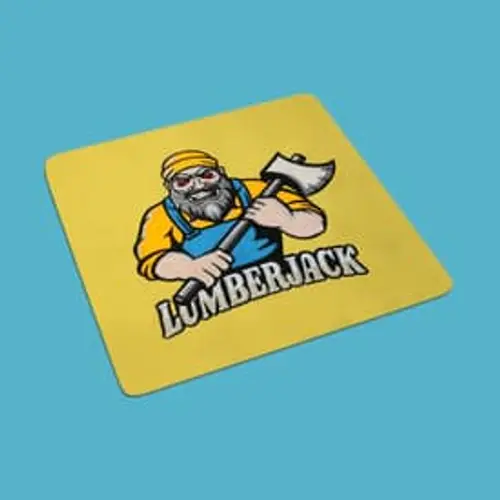Kreatives Stickmotiv: Gelbes Lumberjack Holzfäller Logo. Perfekt für Arbeitskleidung, Taschen und Deko.