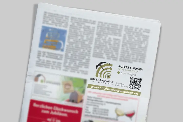 Holzhandwerk Lindner Grafikdesign Werbeanzeige