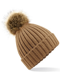 Faux Fur Pop Pom Chunky Beanie (Hover)