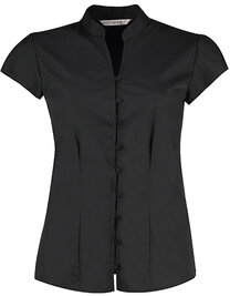 Tailored Fit Mandarin Collar Poplin Blouse Cap Sleeve (Hover)