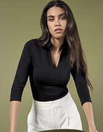 Regular Fit Mandarin Collar Top 3/4 Sleeve