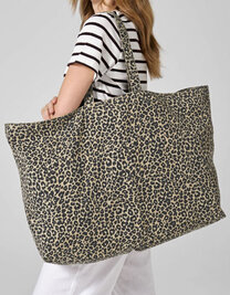 Leopard Print Canvas Oversized Tote Bag